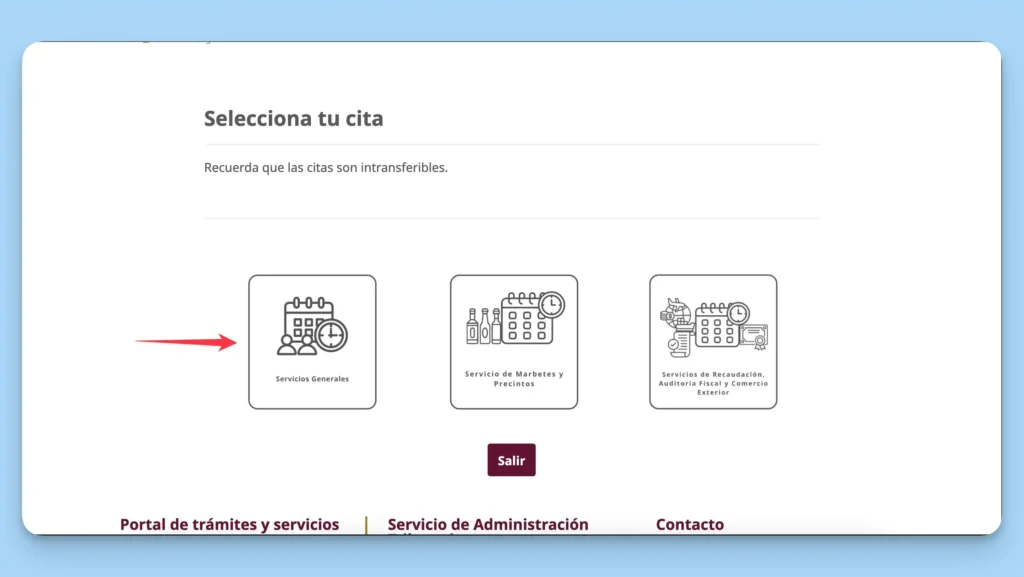 Selecciona el tipo de servicio