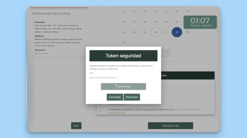 Confirma con el token de seguridad